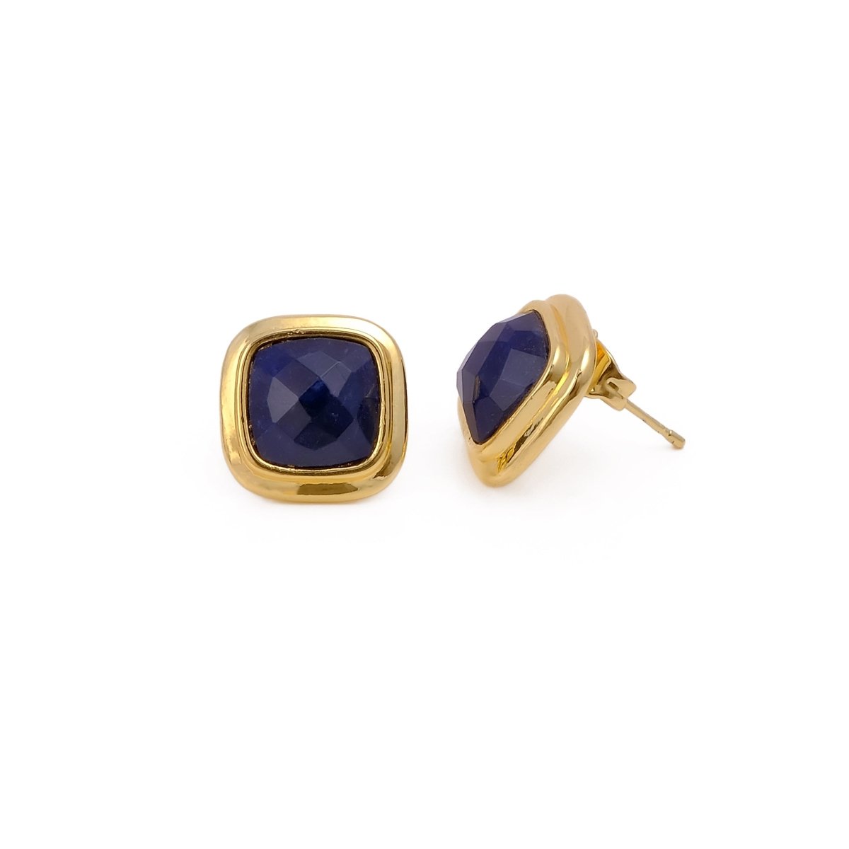 Natural Sodalite Cushion Cut Gemstone, Gold Plated Stud Earrings CE-1012