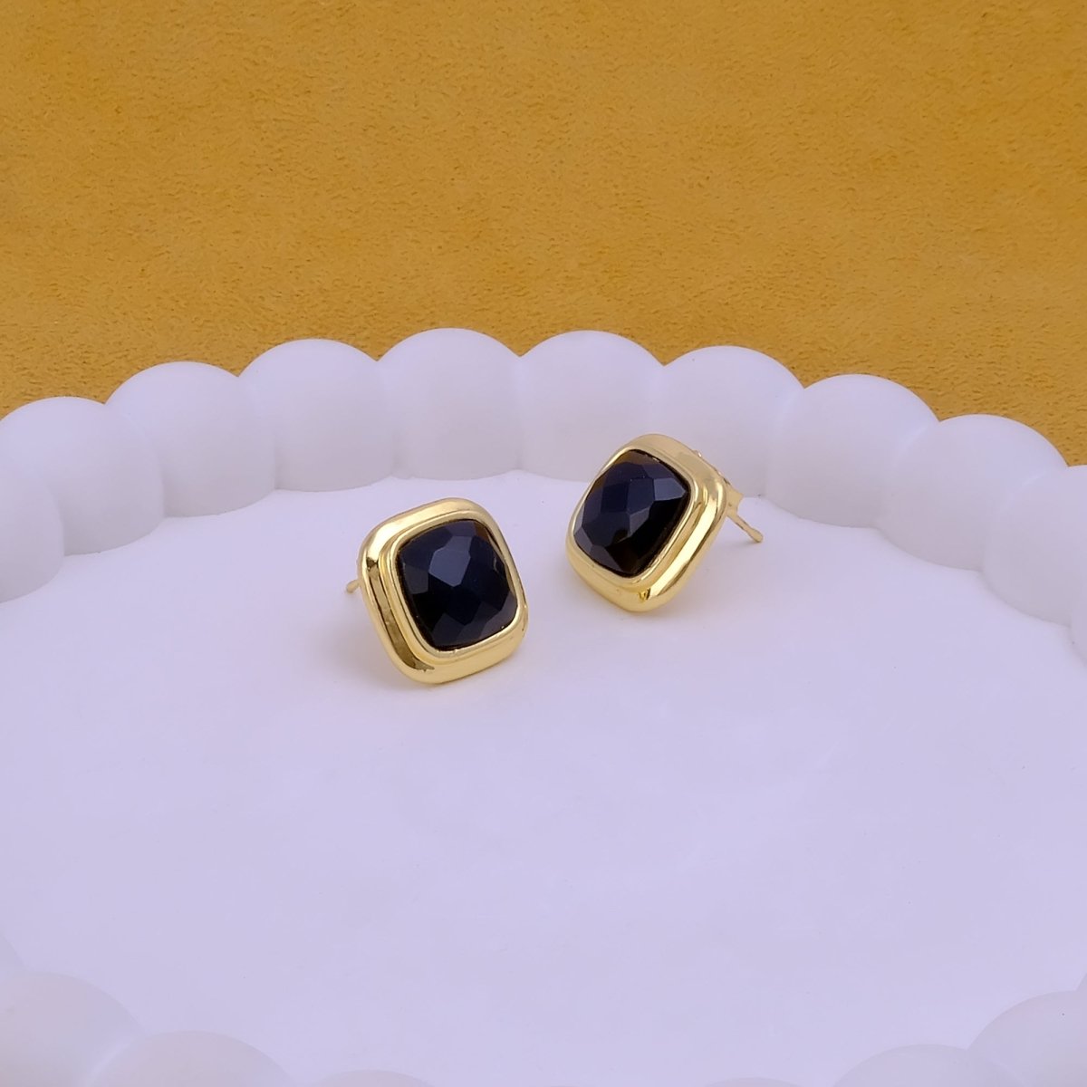 Natural Sodalite Cushion Cut Gemstone, Gold Plated Stud Earrings CE-1012