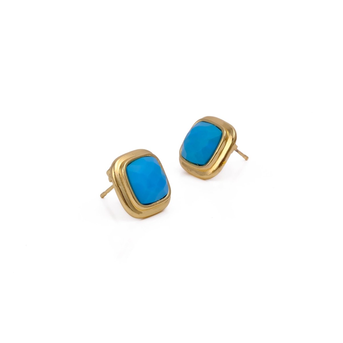 Natural Sodalite Cushion Cut Gemstone, Gold Plated Stud Earrings CE-1012