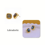 Natural Sodalite Cushion Cut Gemstone, Gold Plated Stud Earrings CE-1012 Labradorite