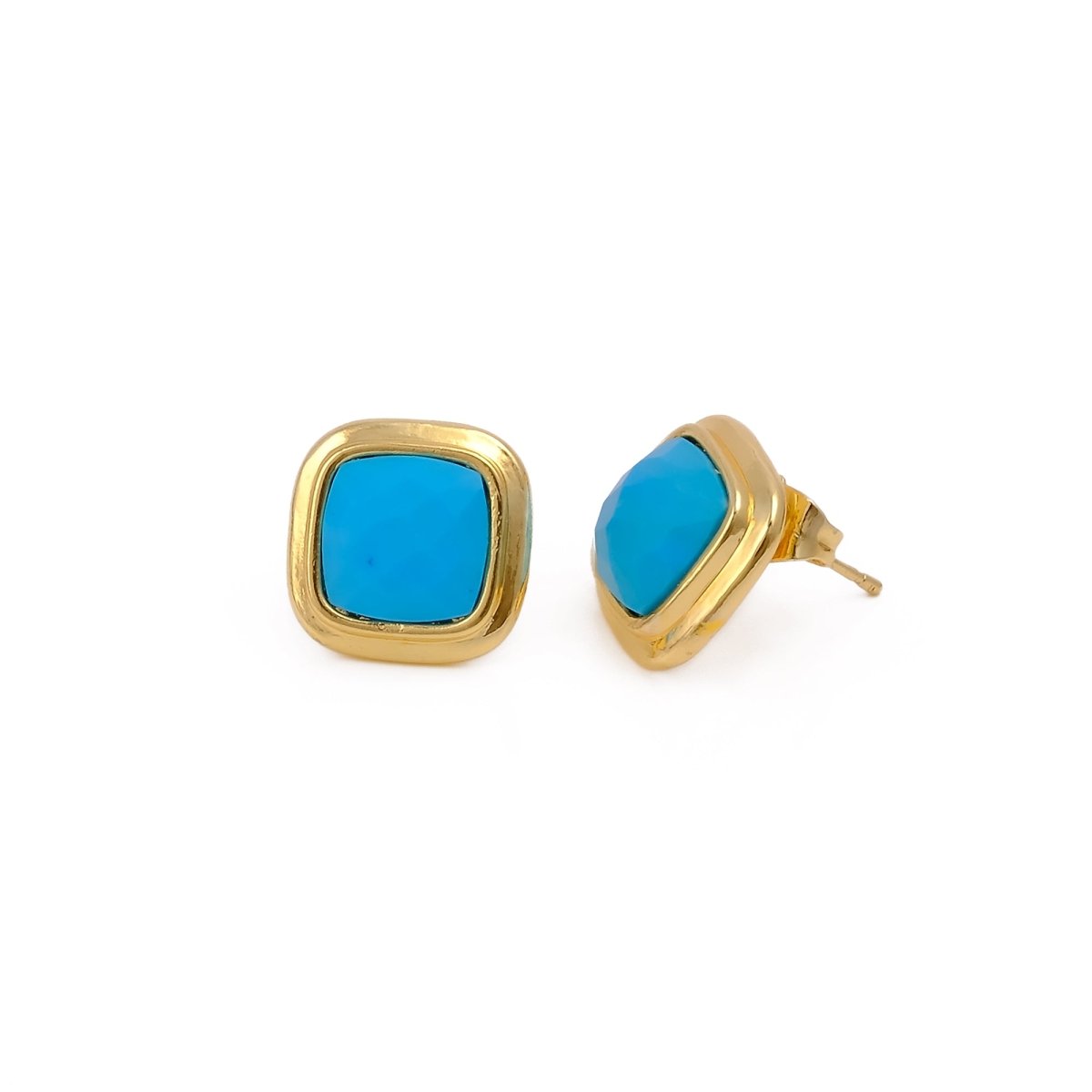 Natural Sodalite Cushion Cut Gemstone, Gold Plated Stud Earrings CE-1012