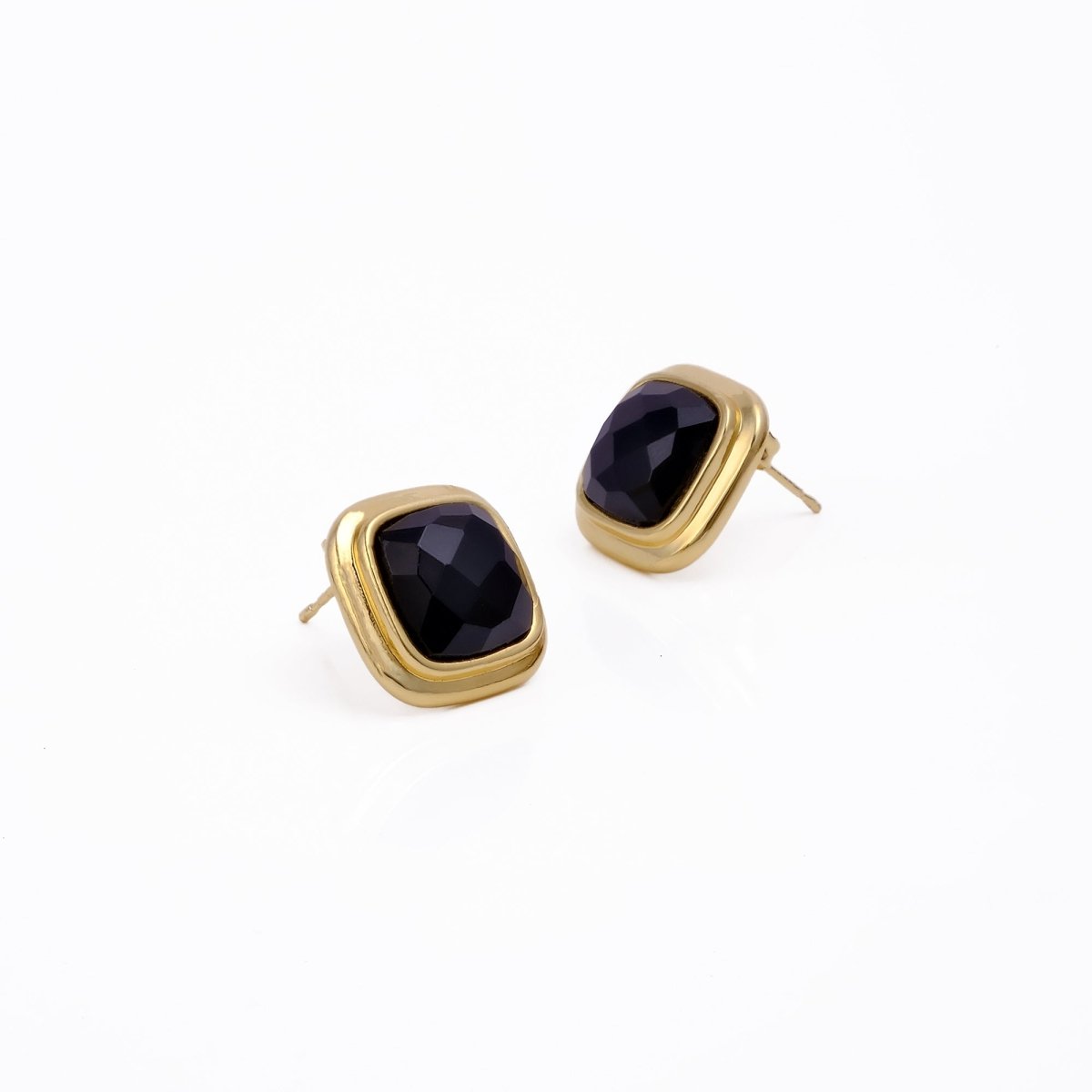 Natural Sodalite Cushion Cut Gemstone, Gold Plated Stud Earrings CE-1012