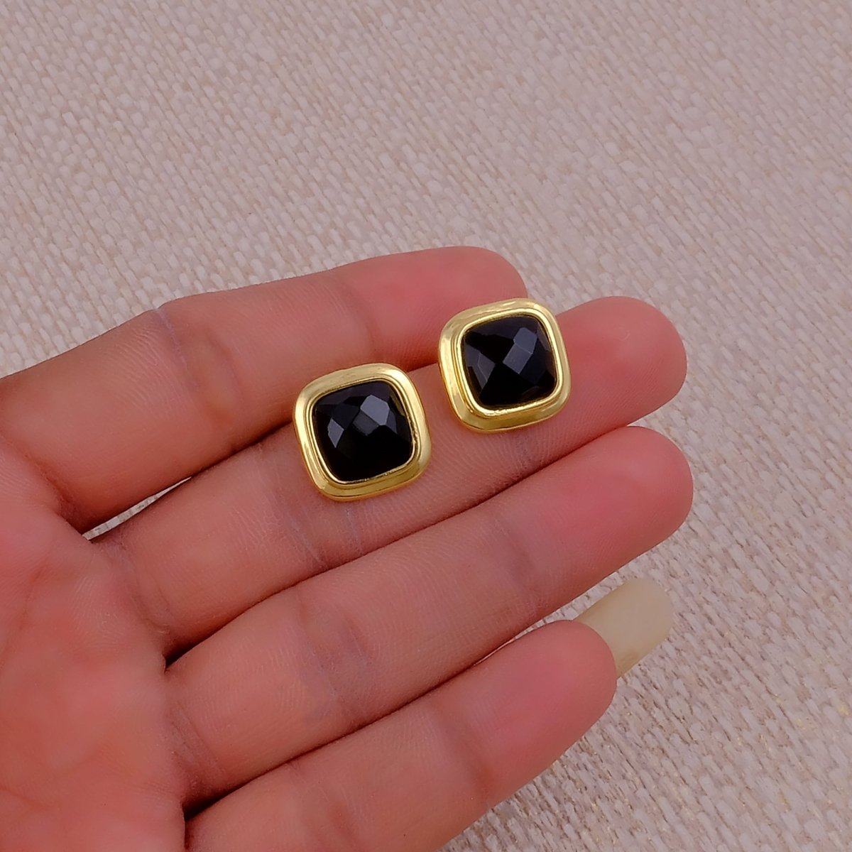 Natural Sodalite Cushion Cut Gemstone, Gold Plated Stud Earrings CE-1012