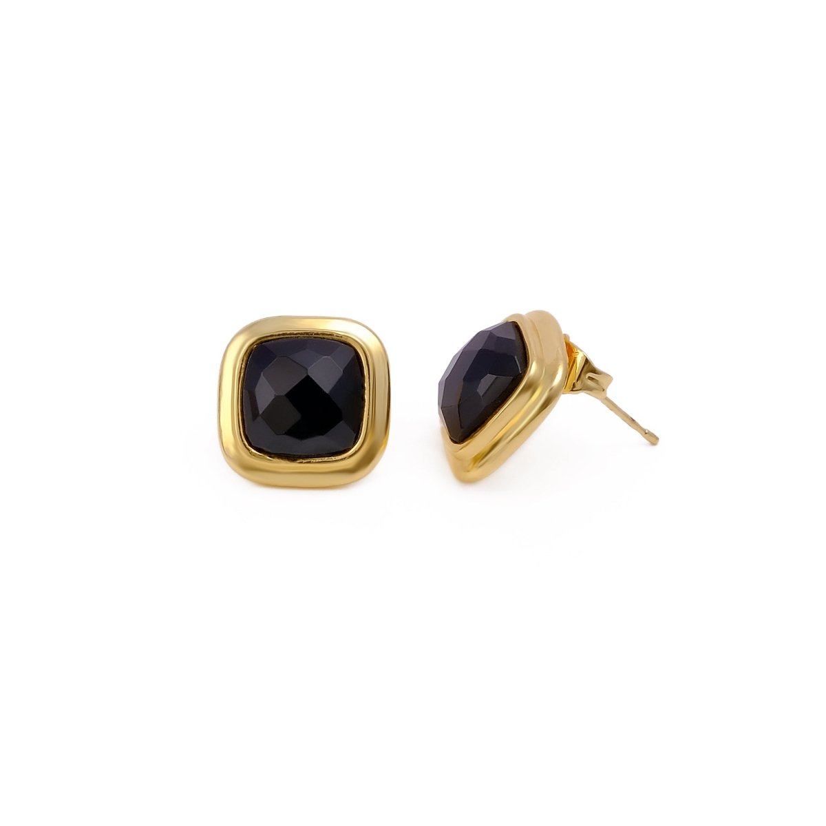 Natural Sodalite Cushion Cut Gemstone, Gold Plated Stud Earrings CE-1012