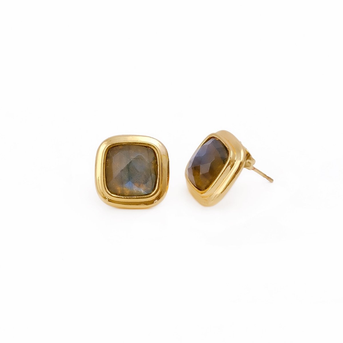 Natural Sodalite Cushion Cut Gemstone, Gold Plated Stud Earrings CE-1012
