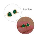 Natural Sodalite Faceted Trillion Gemstone, Gold Plated Stud Earrings CE-1015 Green Onyx