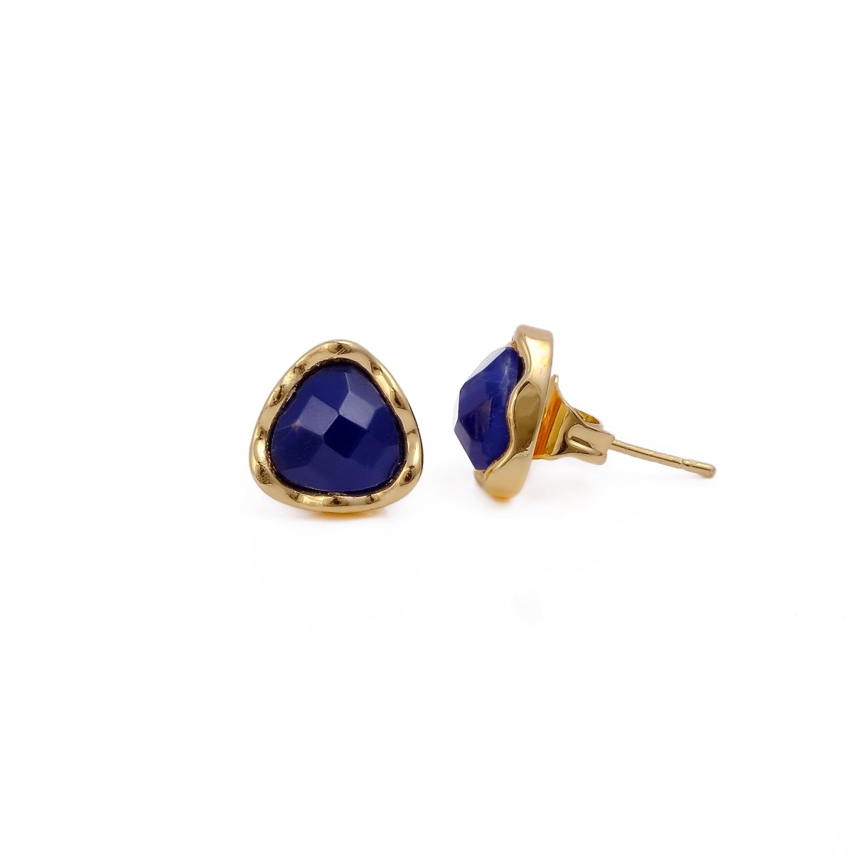 Natural Sodalite Faceted Trillion Gemstone, Gold Plated Stud Earrings CE-1015