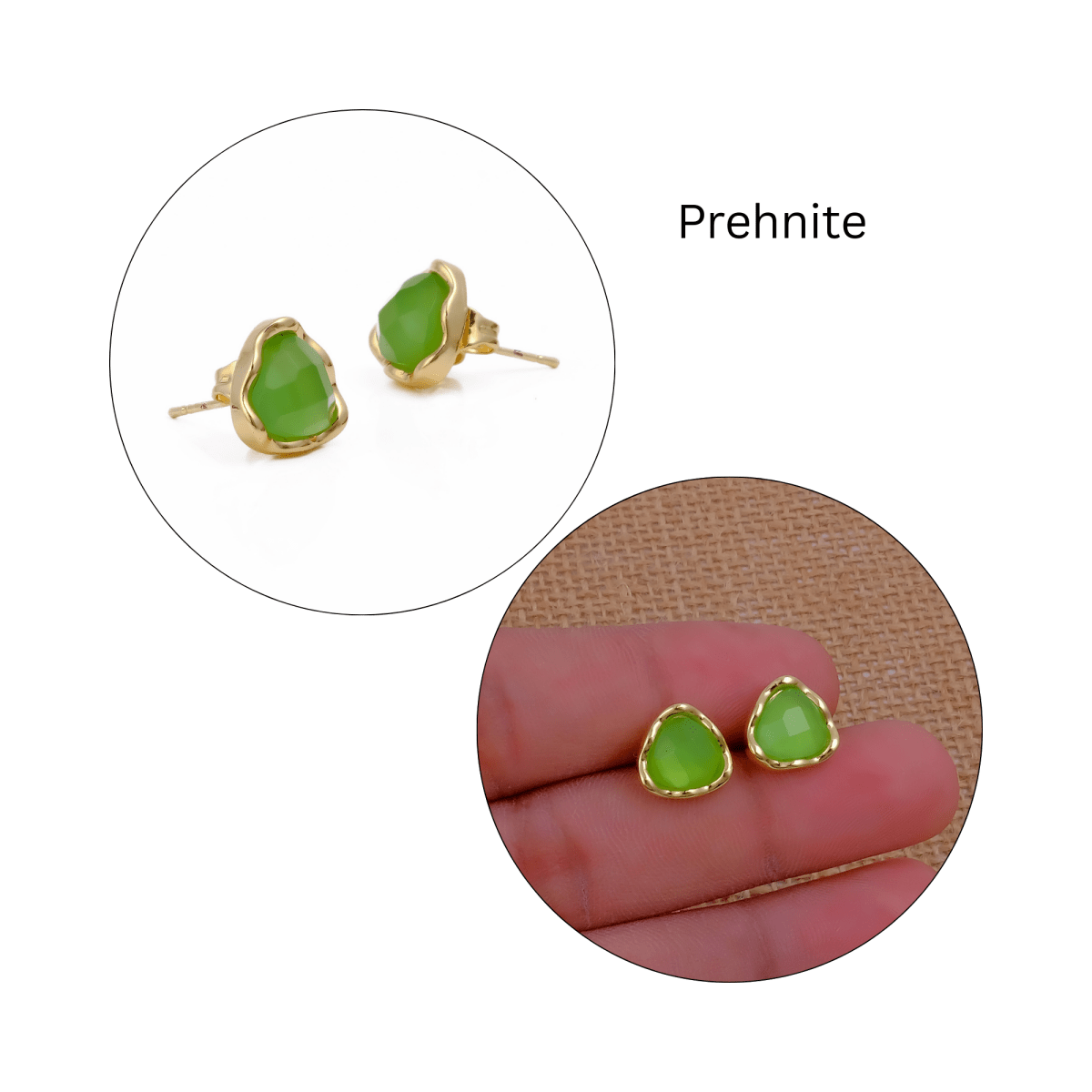 Natural Sodalite Faceted Trillion Gemstone, Gold Plated Stud Earrings CE-1015 Prehnite
