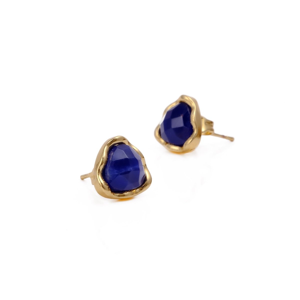 Natural Sodalite Faceted Trillion Gemstone, Gold Plated Stud Earrings CE-1015