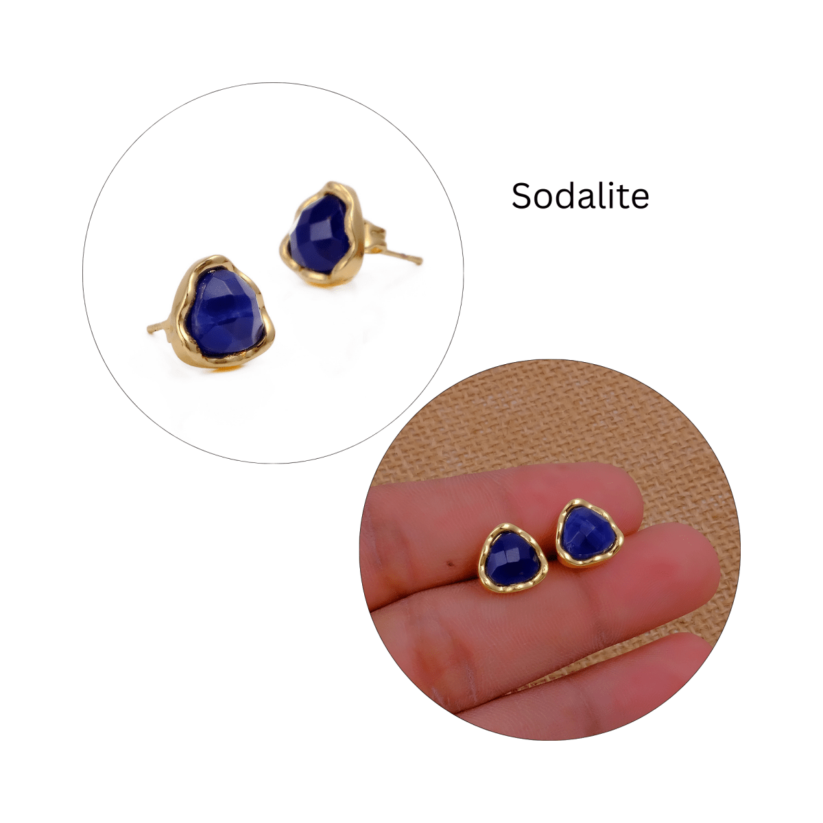 Natural Sodalite Faceted Trillion Gemstone, Gold Plated Stud Earrings CE-1015