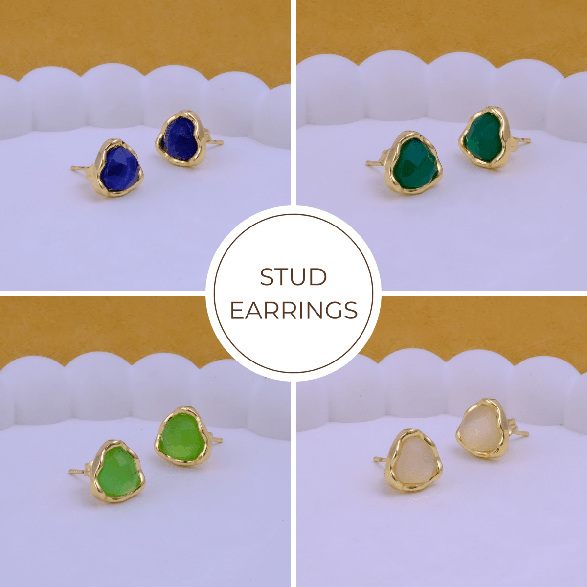 Natural Sodalite Faceted Trillion Gemstone, Gold Plated Stud Earrings CE-1015