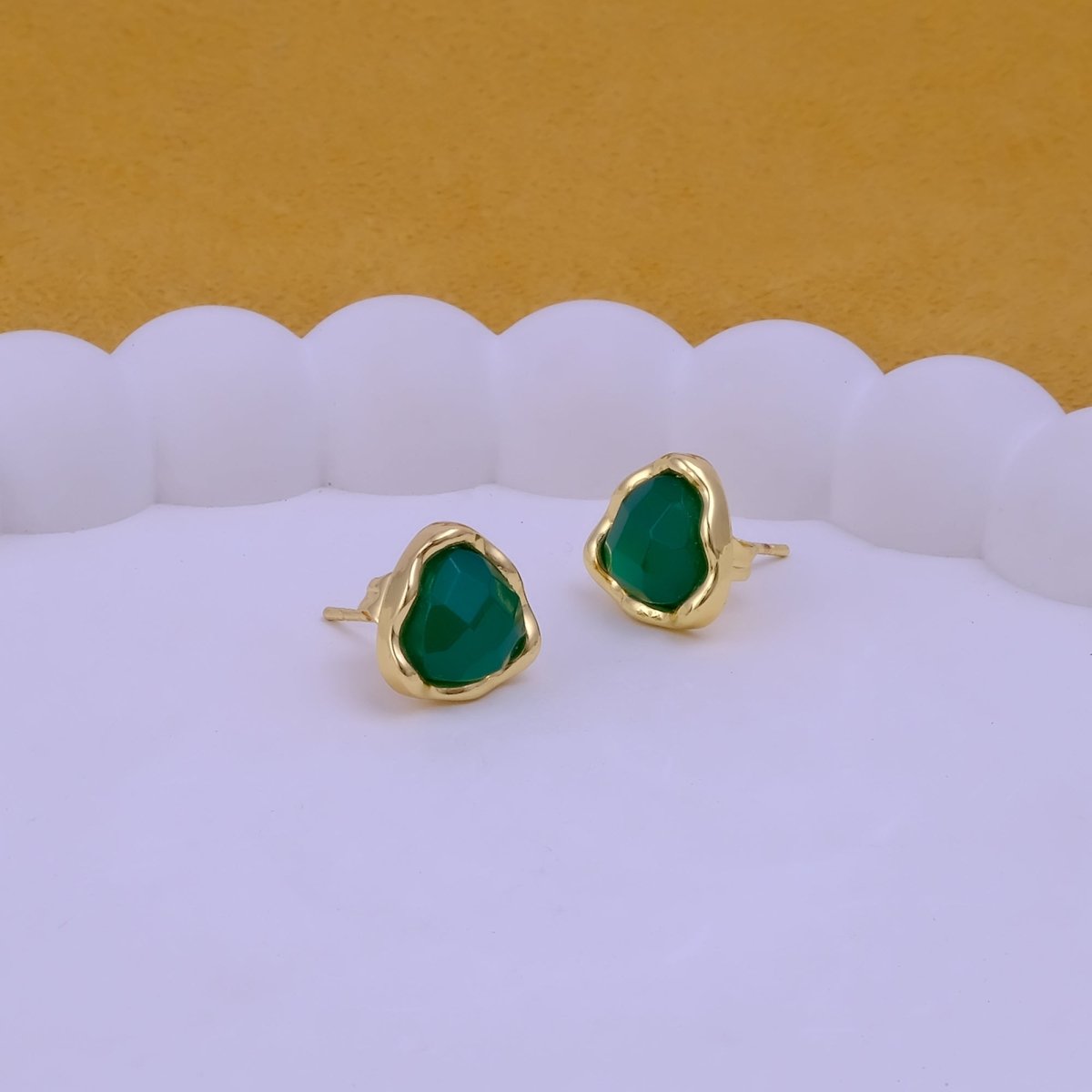 Natural Sodalite Faceted Trillion Gemstone, Gold Plated Stud Earrings CE-1015