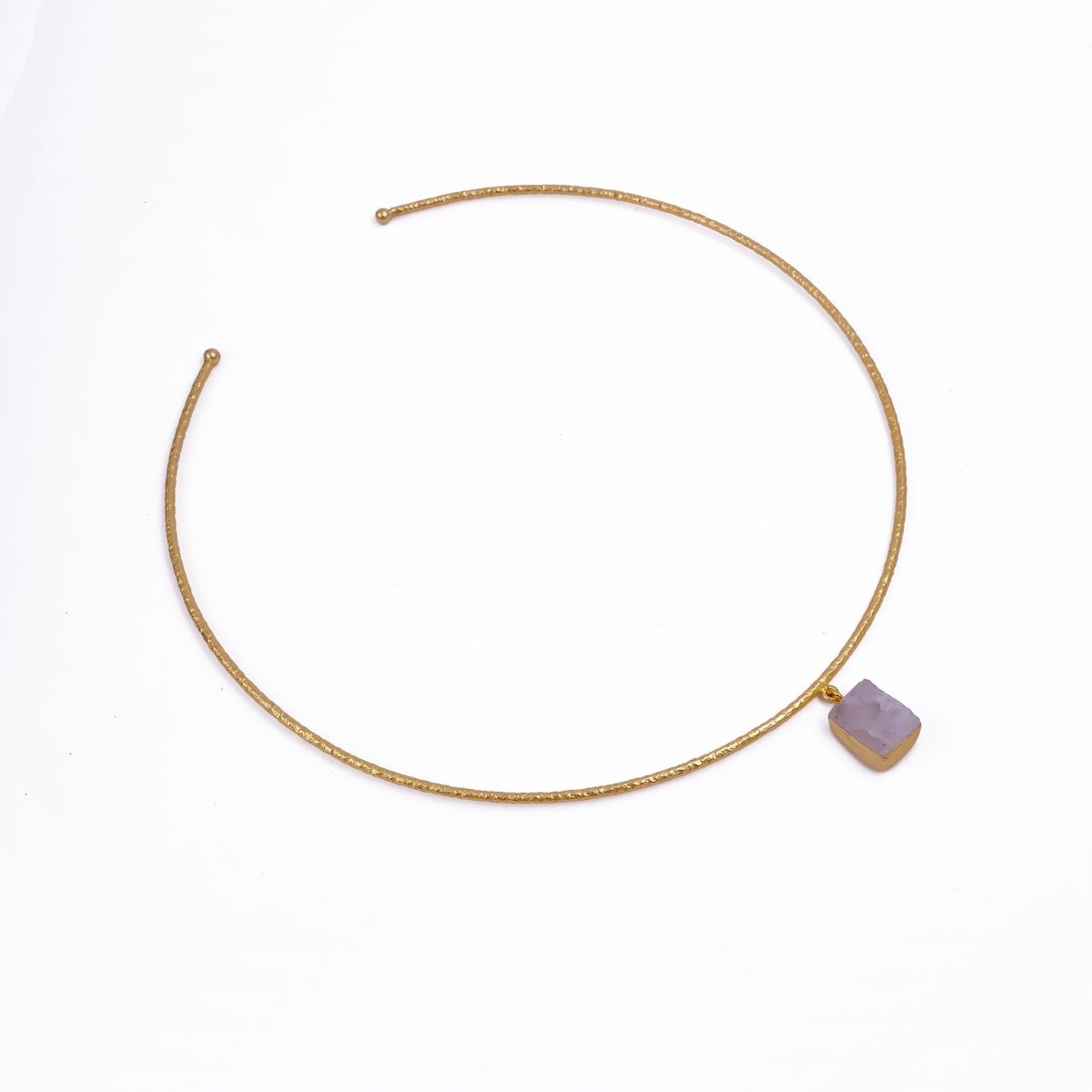 Natural White Moonstone Choker, Hammered Gold Statement Necklace 5269