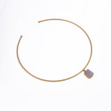 Natural White Moonstone Choker, Hammered Gold Statement Necklace 5269