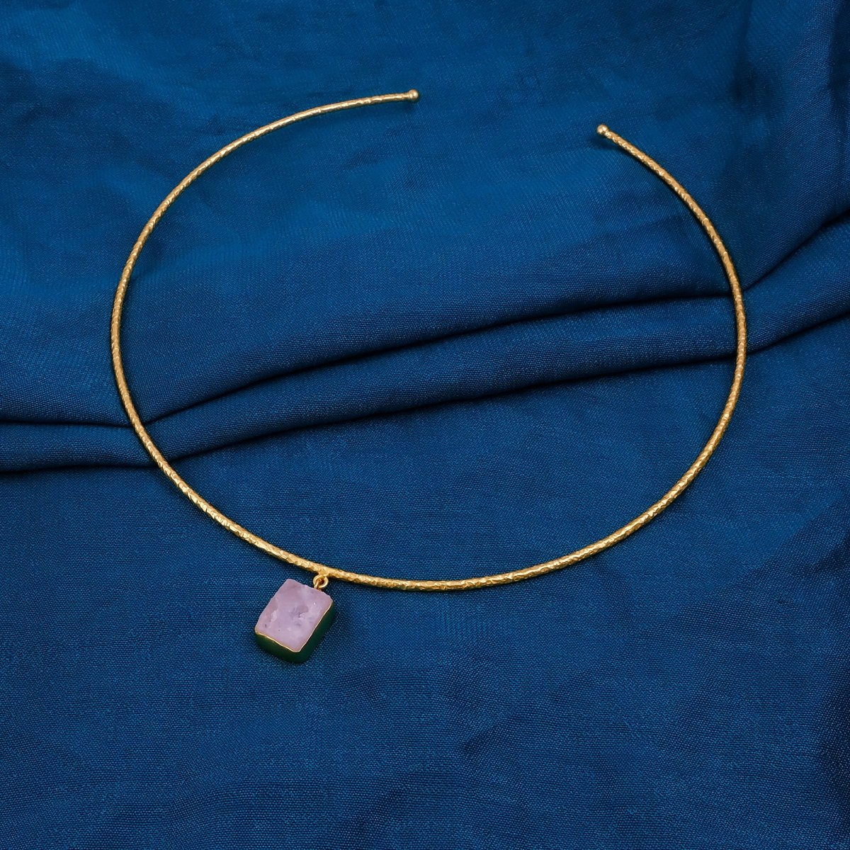 Natural White Moonstone Choker, Hammered Gold Statement Necklace 5269