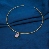 Natural White Moonstone Choker, Hammered Gold Statement Necklace 5269