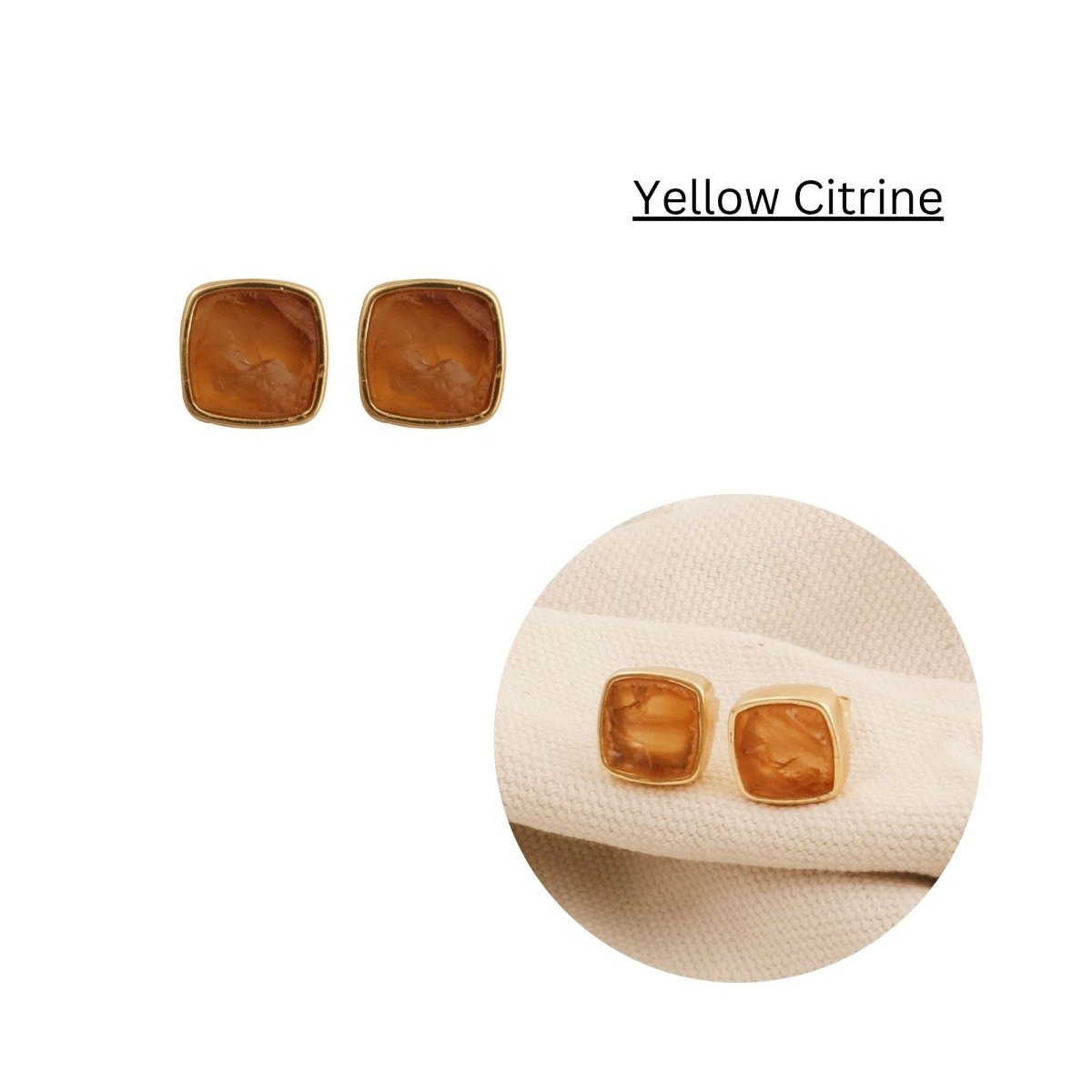Natural Yellow Citrine Raw Gemstone Studs, Minimalist Jewelry CE - 1004