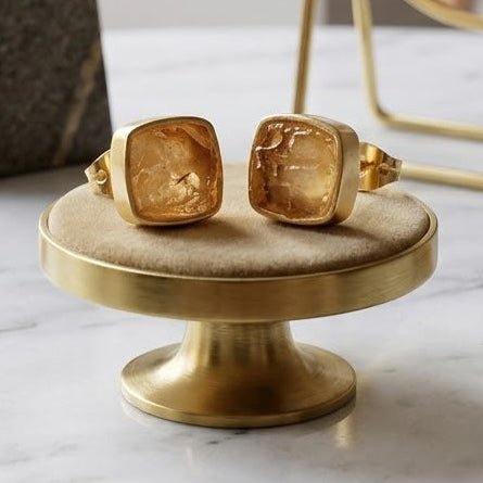 Natural Yellow Citrine Raw Gemstone Studs, Minimalist Jewelry CE - 1004