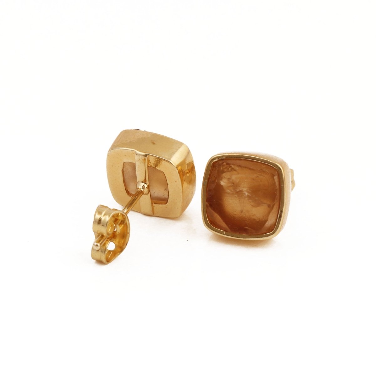 Natural Yellow Citrine Raw Gemstone Studs, Minimalist Jewelry CE - 1004