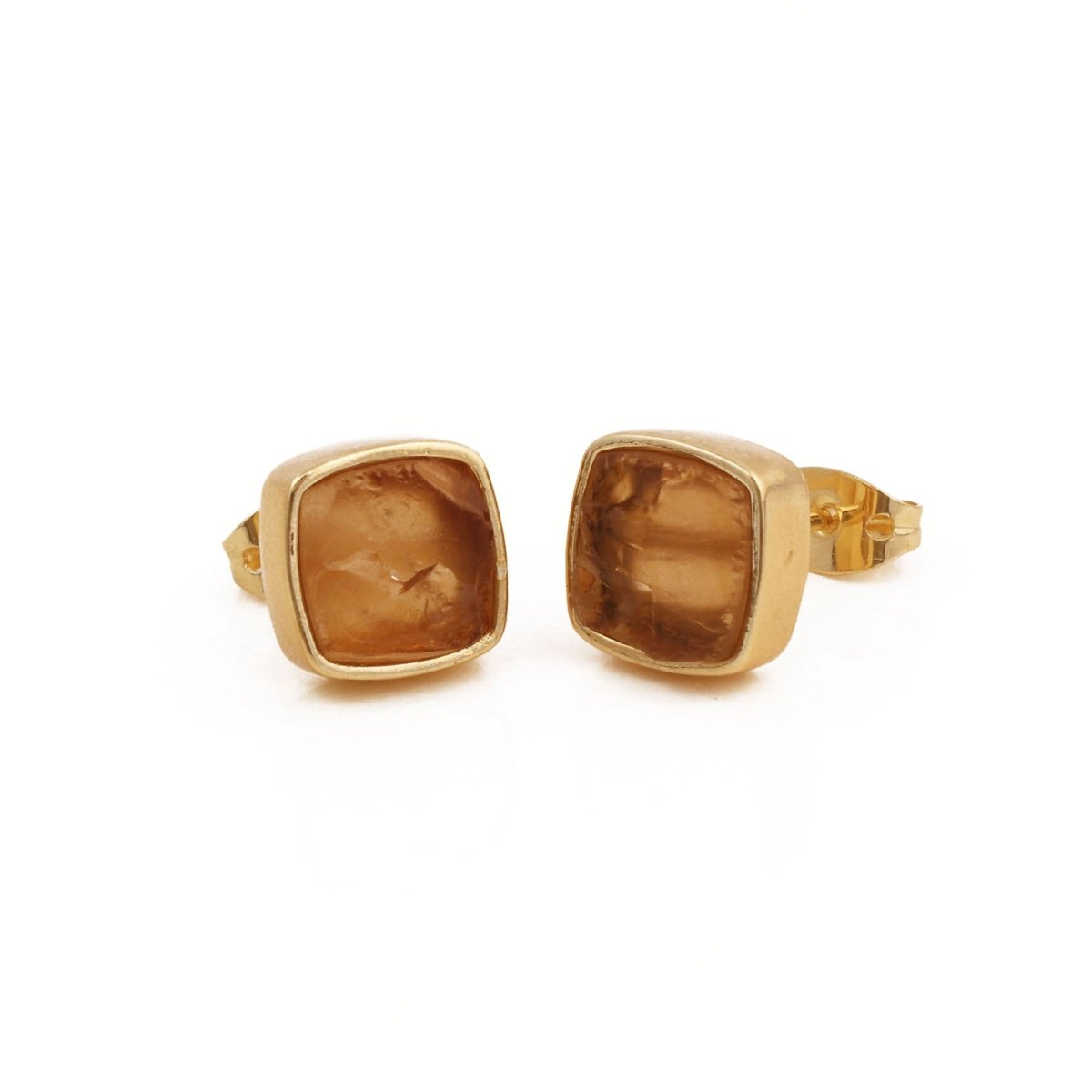 Natural Yellow Citrine Raw Gemstone Studs, Minimalist Jewelry CE - 1004