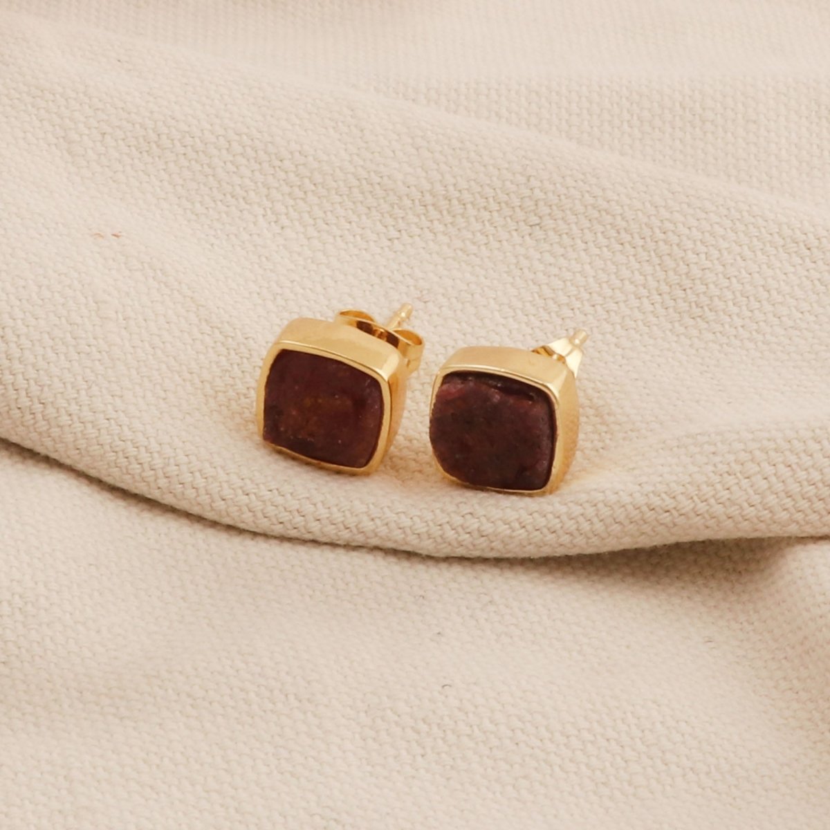 Natural Yellow Citrine Raw Gemstone Studs, Minimalist Jewelry CE - 1004