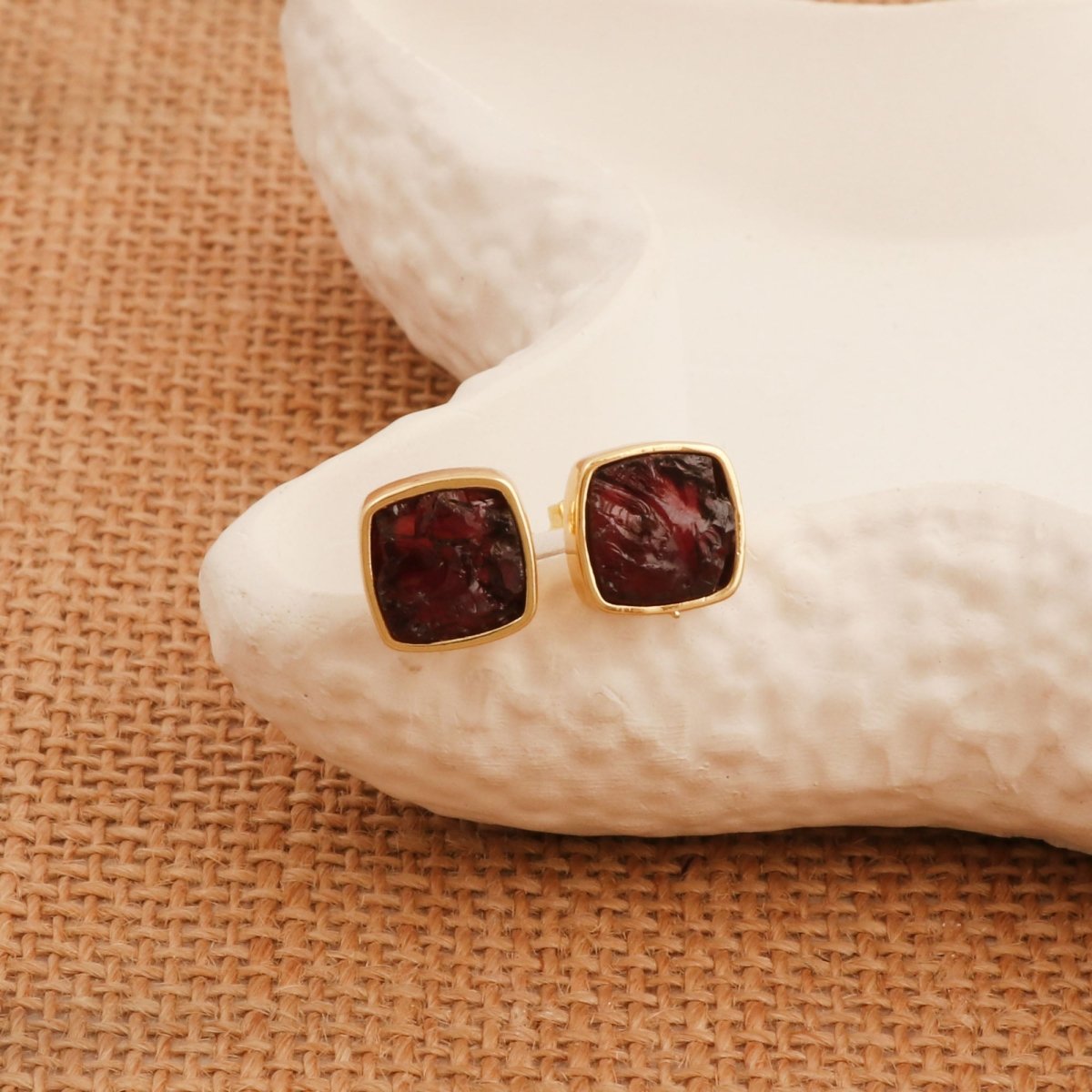 Natural Yellow Citrine Raw Gemstone Studs, Minimalist Jewelry CE - 1004