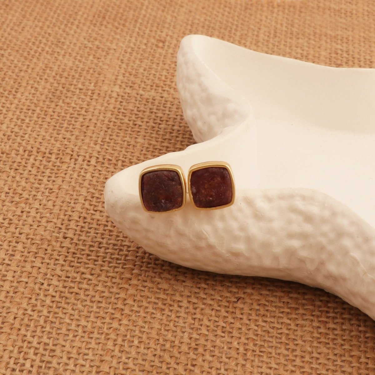 Natural Yellow Citrine Raw Gemstone Studs, Minimalist Jewelry CE - 1004