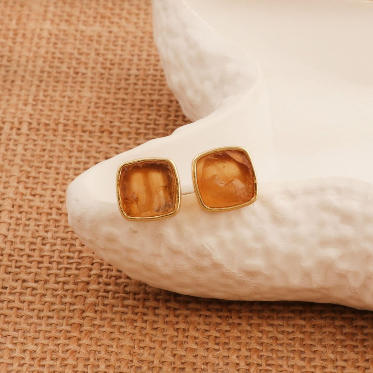 Natural Yellow Citrine Raw Gemstone Studs, Minimalist Jewelry CE - 1004