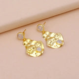 Opalite Gemstone Studs Earrings Gold Plated Collet Setting, Hammered Style Push Back Studs