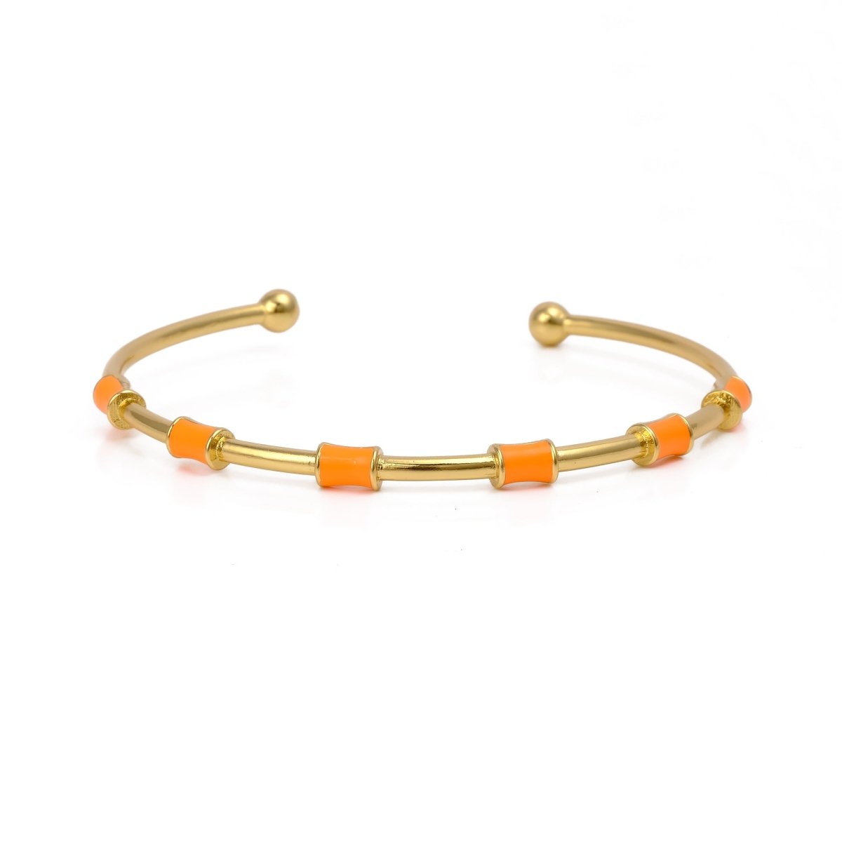 Orange Enamel Bracelet Open Cuff Bracelet Gold Plated Bangle