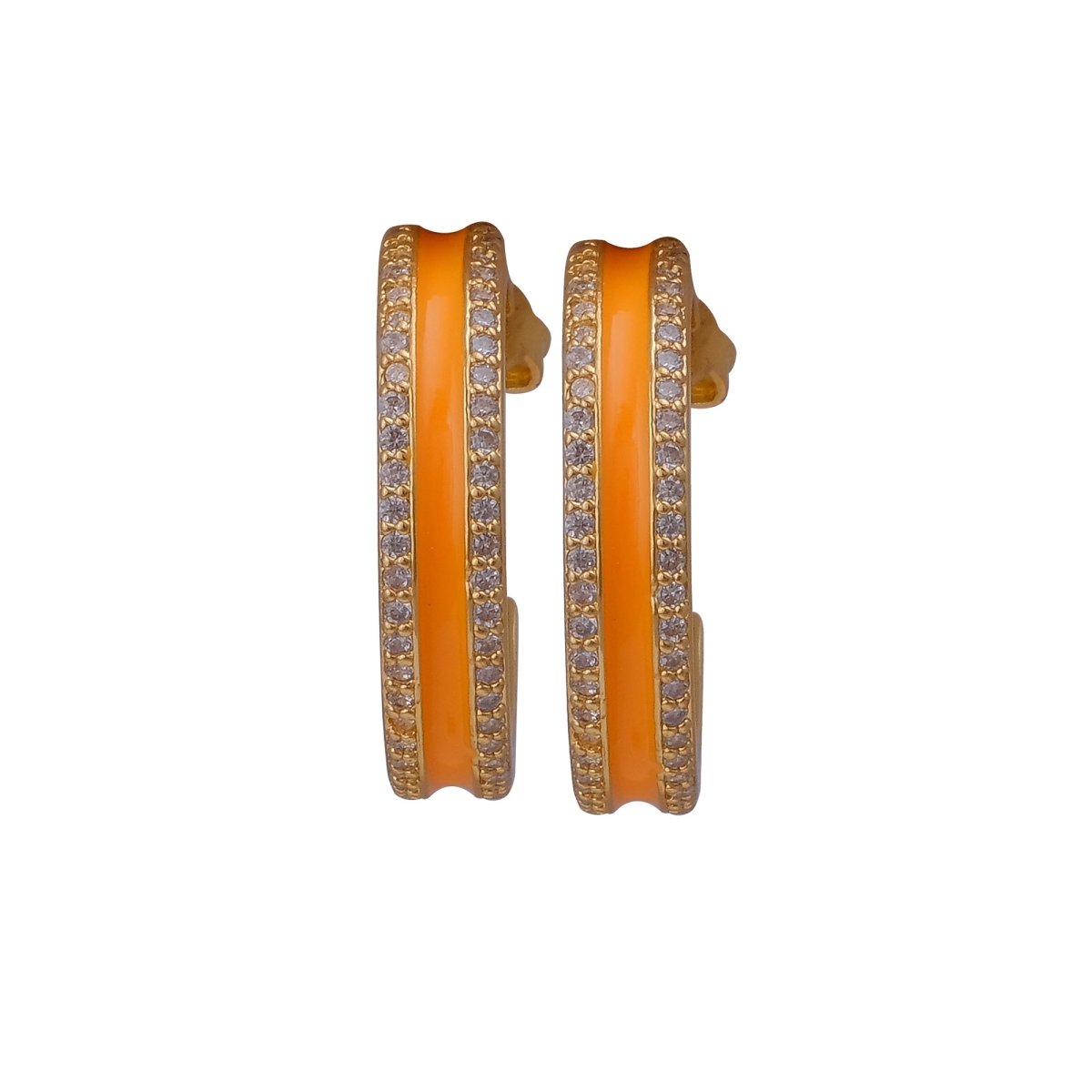 Orange Enamel Gold Plated Hoop Earrings Statement Jewelry