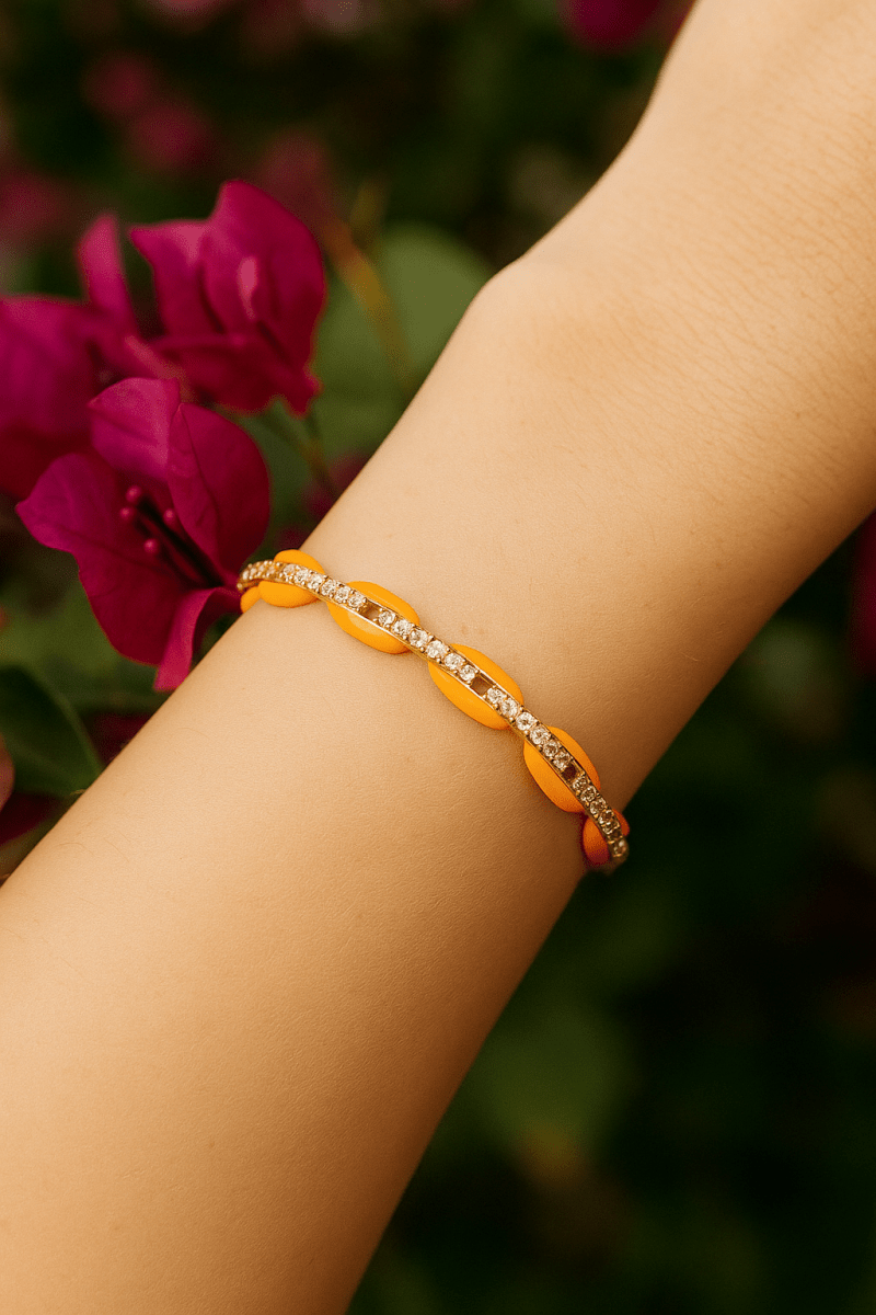 Orange Enameled Bangle Cubic Zircon Gemstone Jewelry Gift For Her