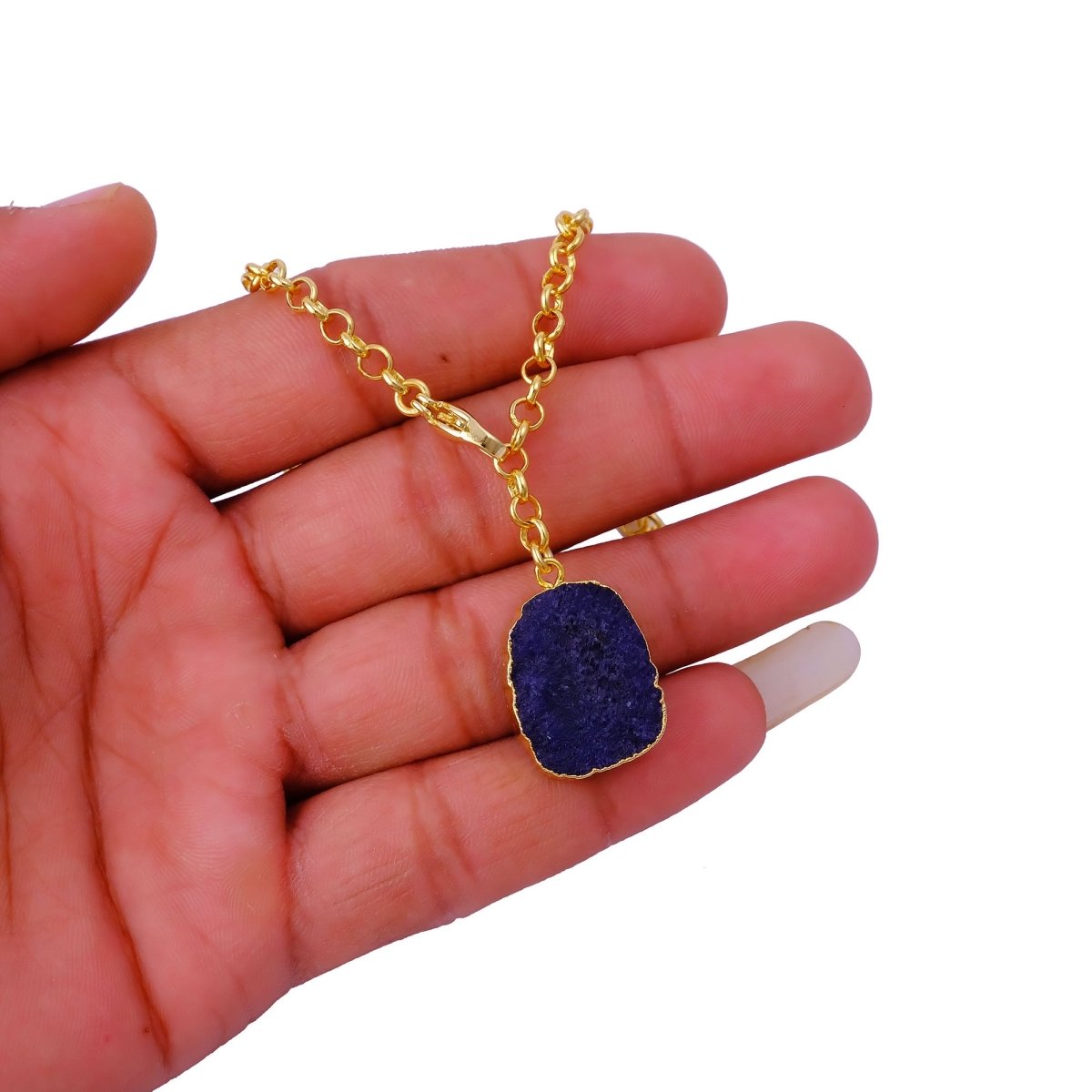 Organic Blue Sapphire Stone Necklace, Raw Gemstone Y - Drop Pendant 5211