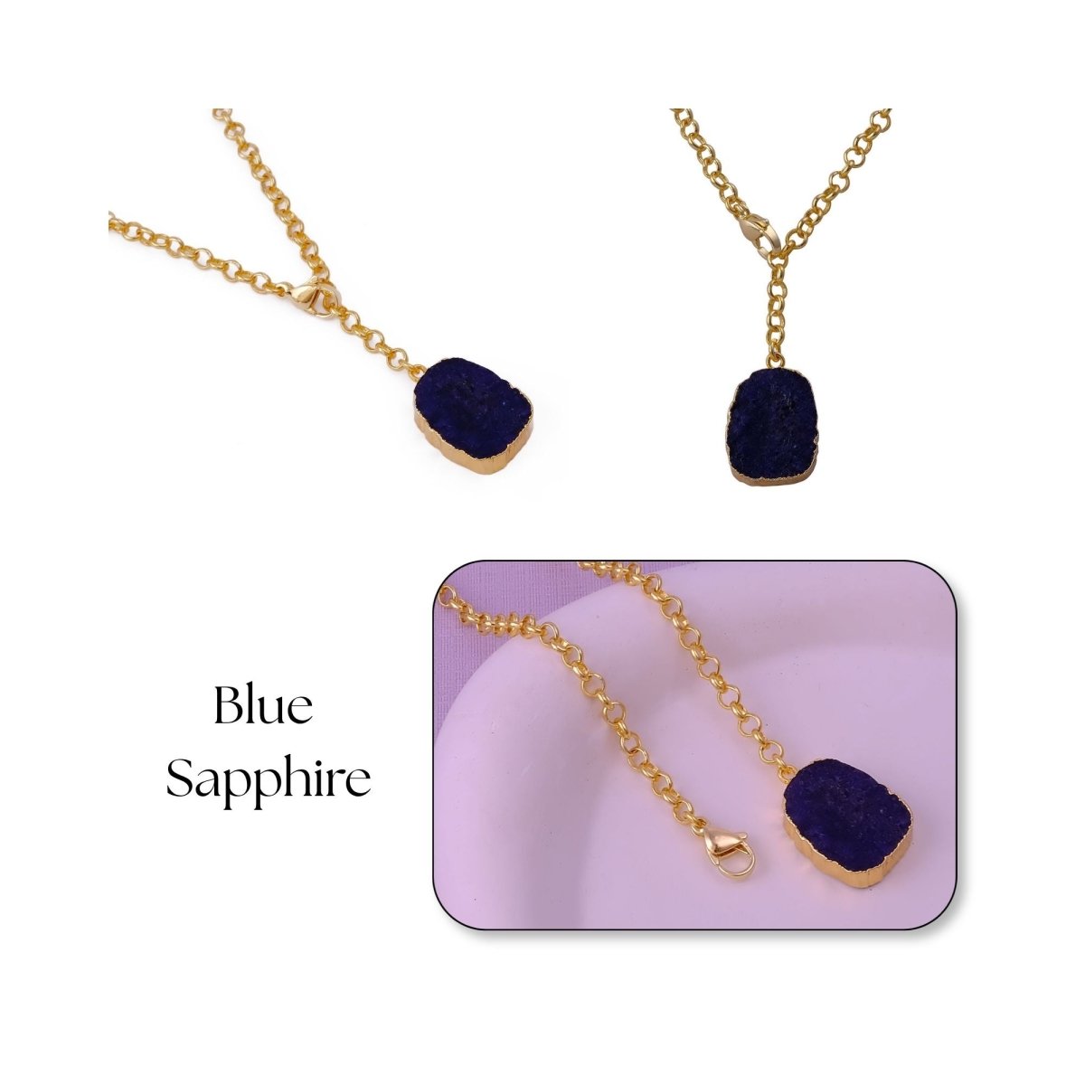 Organic Blue Sapphire Stone Necklace, Raw Gemstone Y - Drop Pendant 5211