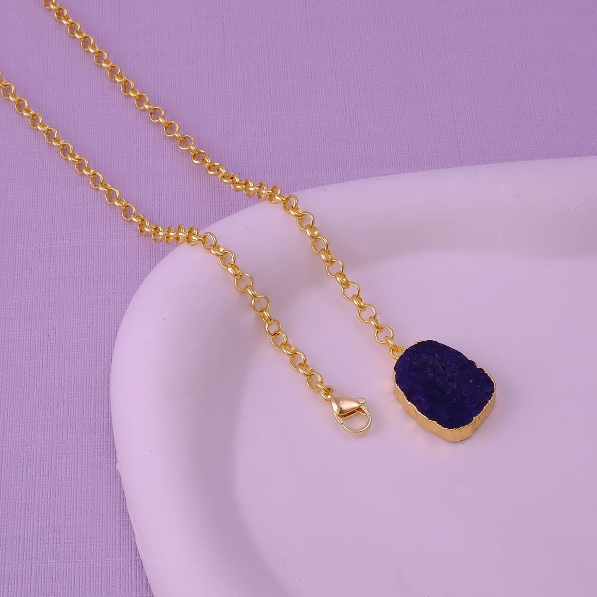 Organic Blue Sapphire Stone Necklace, Raw Gemstone Y - Drop Pendant 5211