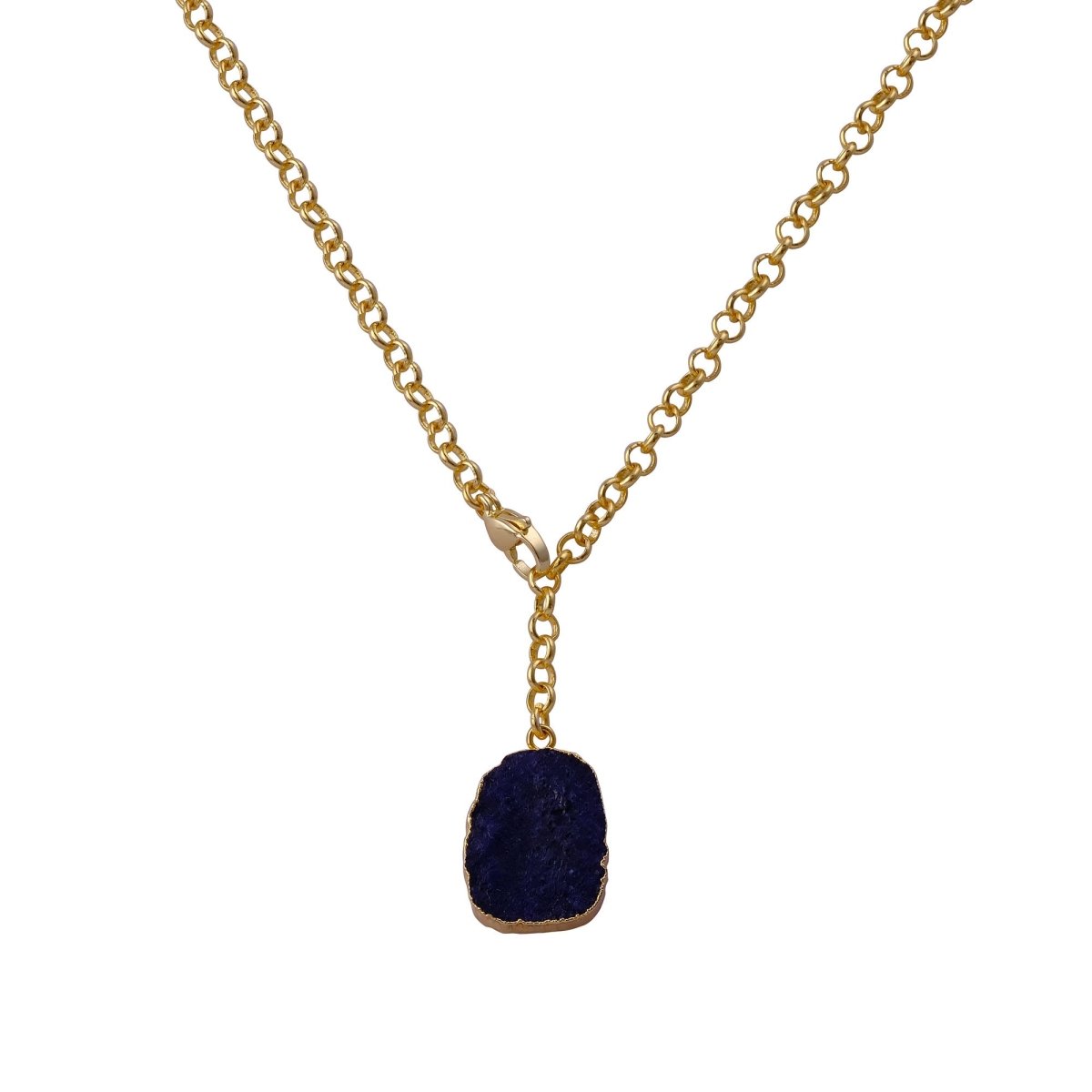 Organic Blue Sapphire Stone Necklace, Raw Gemstone Y - Drop Pendant 5211