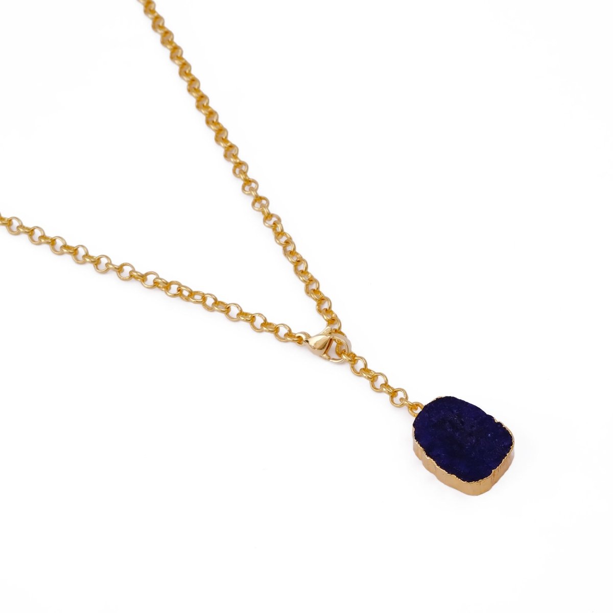 Organic Blue Sapphire Stone Necklace, Raw Gemstone Y - Drop Pendant 5211