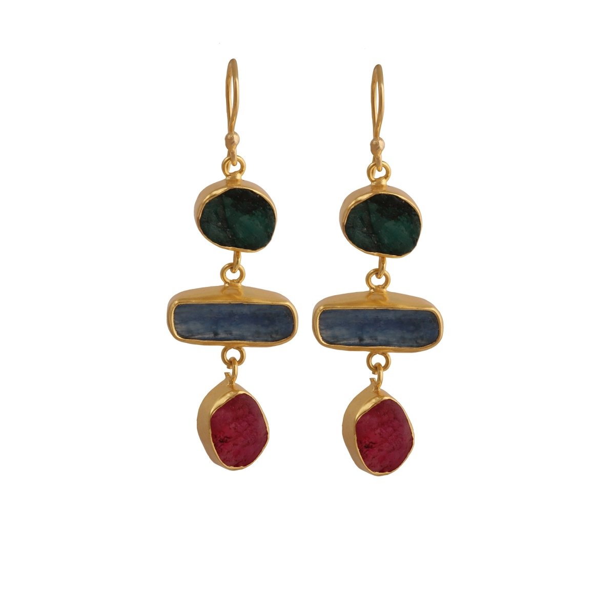 Organic Shape Gemstone Statement Earrings, Handmade Gold Plated Bezel Set 5284