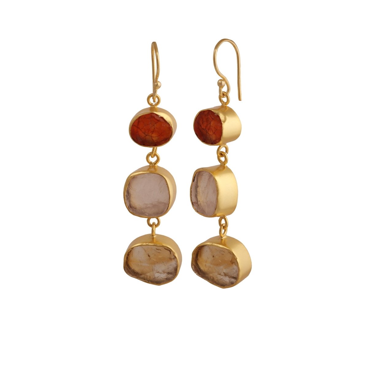 Organic Shape Gemstone Statement Earrings, Handmade Gold Plated Bezel Set 5284