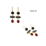 Organic Shape Gemstone Statement Earrings, Handmade Gold Plated Bezel Set 5284