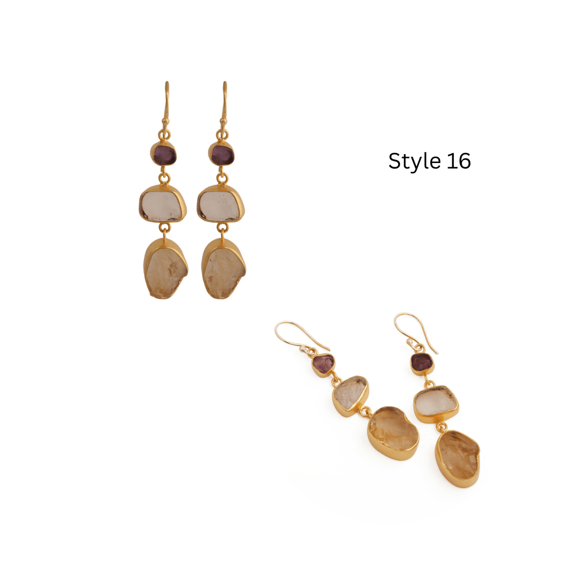 Organic Shape Gemstone Statement Earrings, Handmade Gold Plated Bezel Set 5284