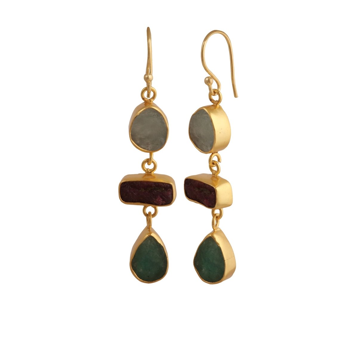 Organic Shape Gemstone Statement Earrings, Handmade Gold Plated Bezel Set 5284