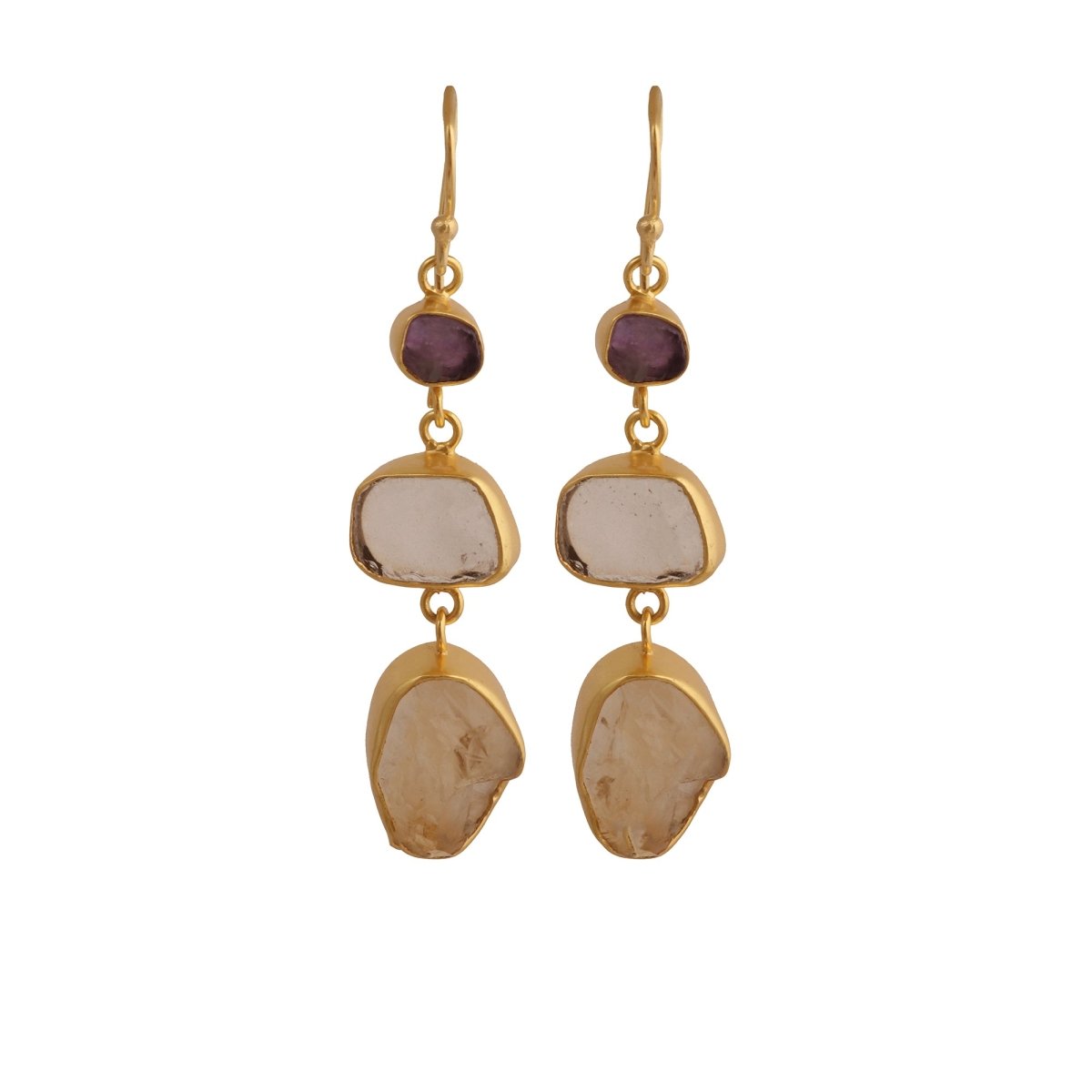 Organic Shape Gemstone Statement Earrings, Handmade Gold Plated Bezel Set 5284