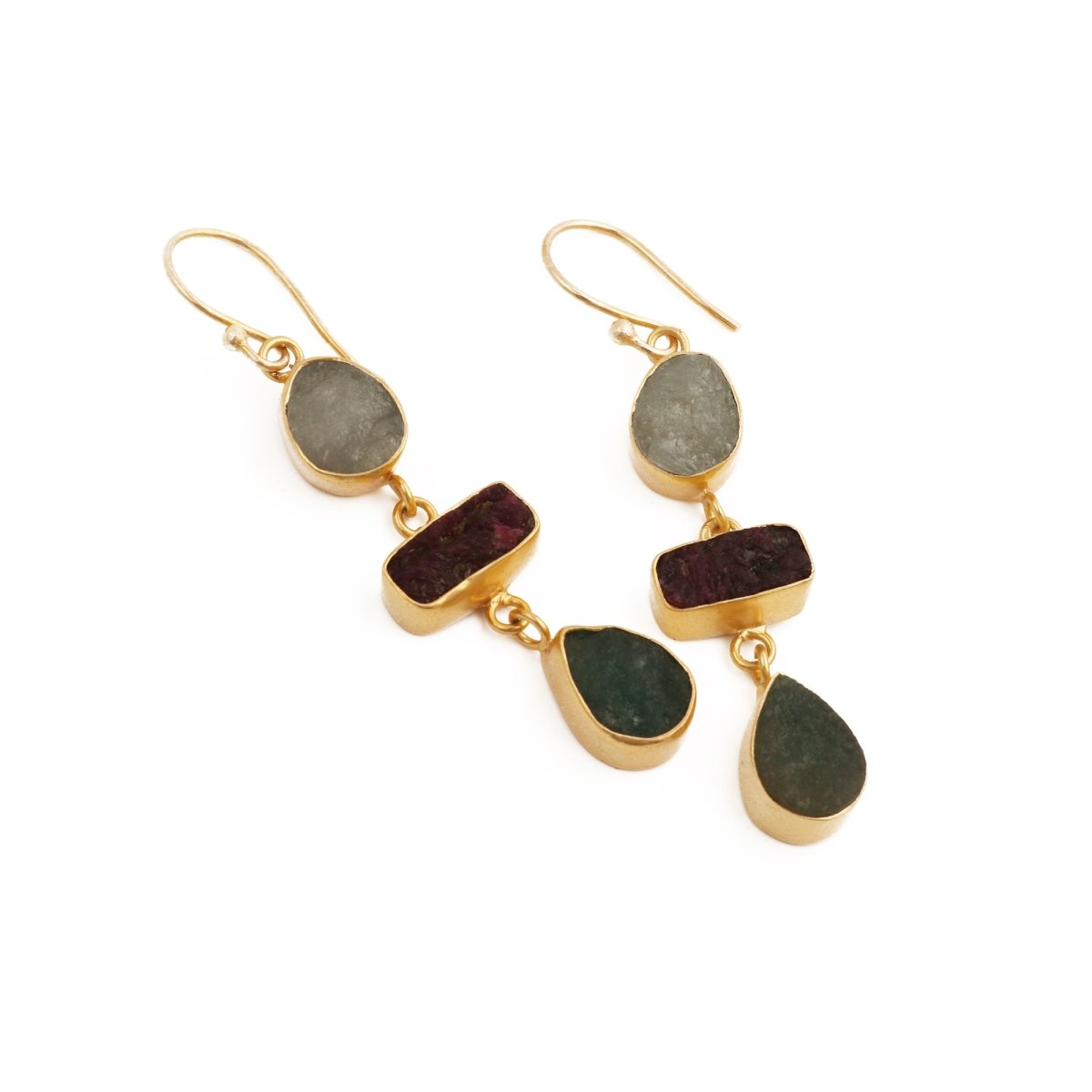 Organic Shape Gemstone Statement Earrings, Handmade Gold Plated Bezel Set 5284