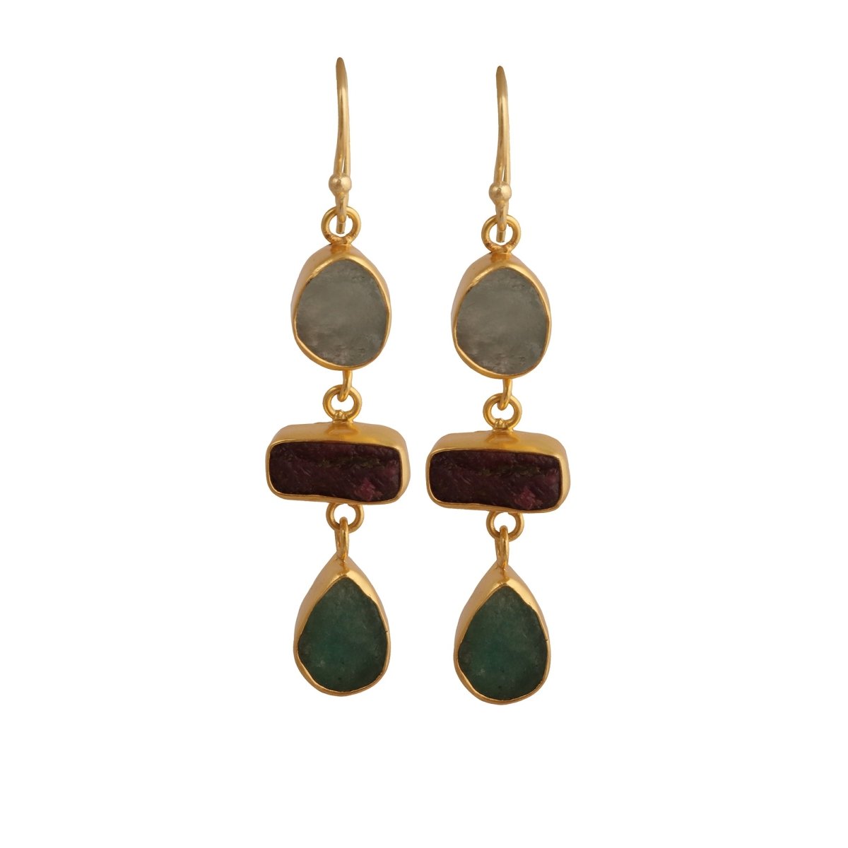 Organic Shape Gemstone Statement Earrings, Handmade Gold Plated Bezel Set 5284