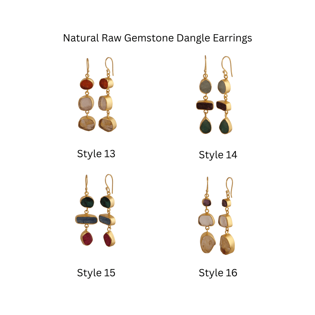 Organic Shape Gemstone Statement Earrings, Handmade Gold Plated Bezel Set 5284