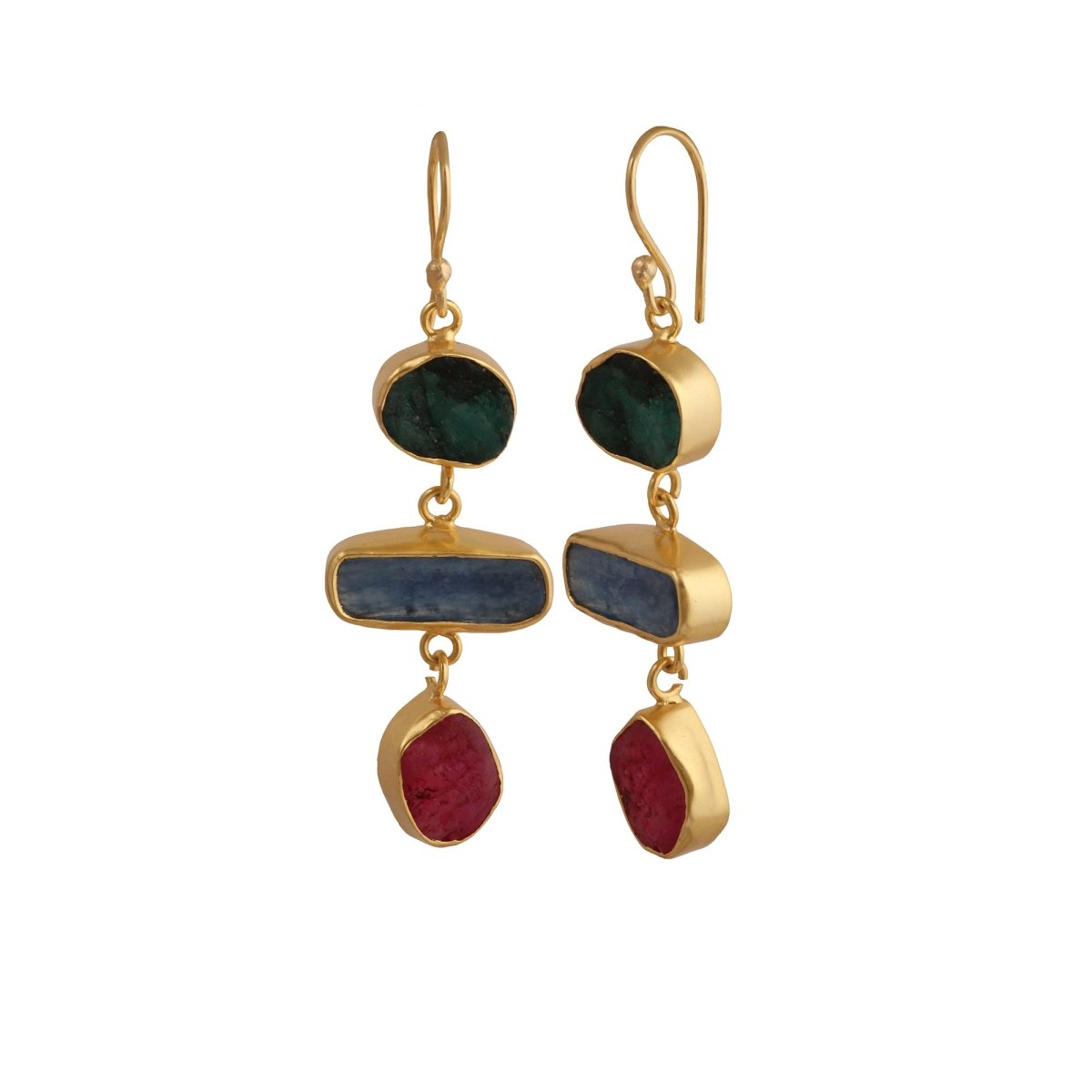 Organic Shape Gemstone Statement Earrings, Handmade Gold Plated Bezel Set 5284