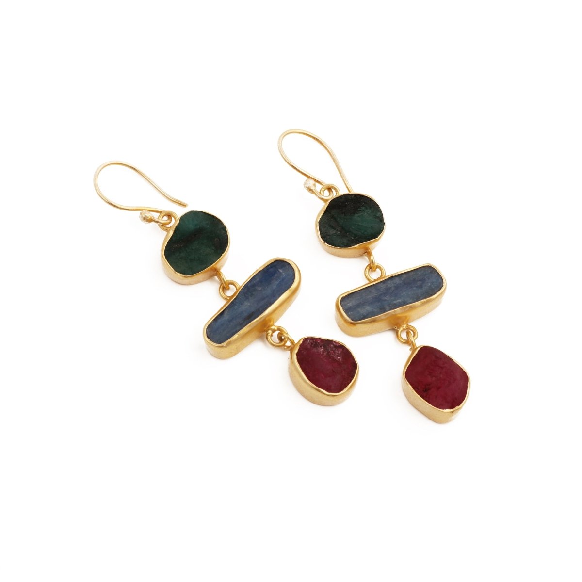 Organic Shape Gemstone Statement Earrings, Handmade Gold Plated Bezel Set 5284