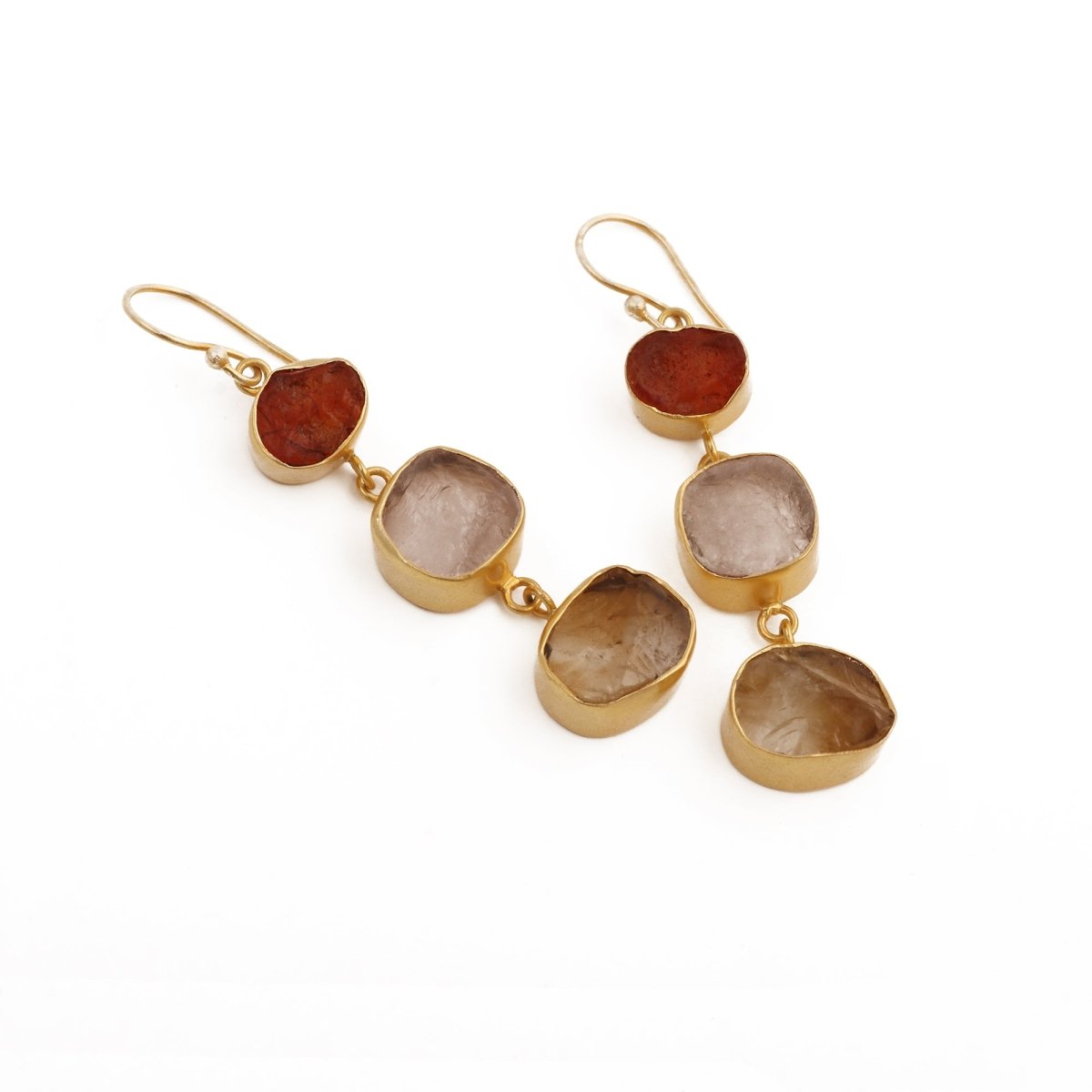 Organic Shape Gemstone Statement Earrings, Handmade Gold Plated Bezel Set 5284