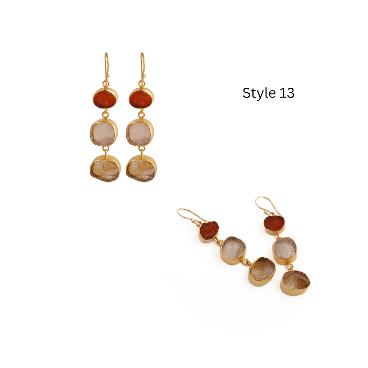 Organic Shape Gemstone Statement Earrings, Handmade Gold Plated Bezel Set 5284